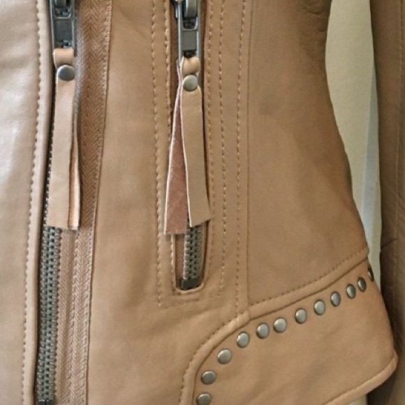 Boston Proper Tan Leather Studded Moto Jacket - Picture 10 of 12